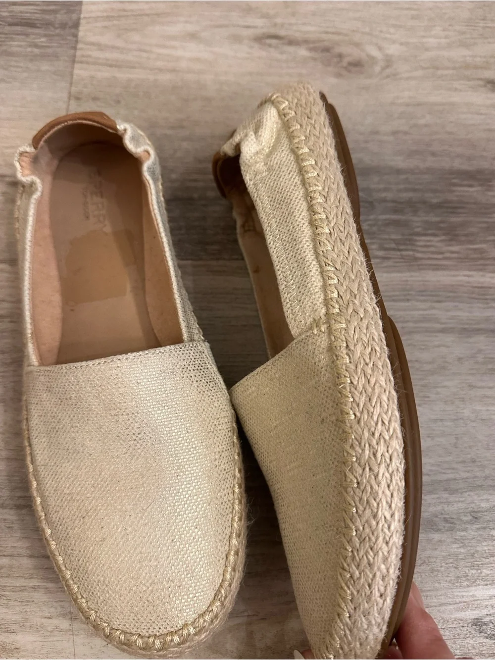 Sperry Gold Shimmer Espadrille Flats Women’s Slip On Jute Trim Casual